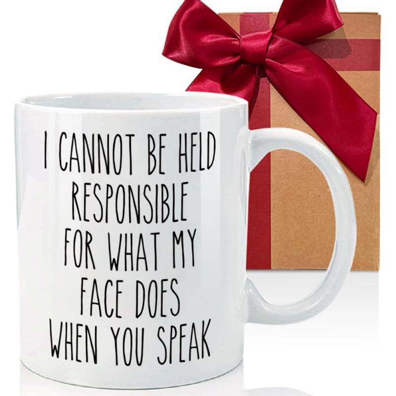 Tailorly White Ceramic 11 oz Mug - I Cannot Be Held Responsible For What My Face Does When You Speak Simple White Ceramic Cup Featuring Sarcastic Text Beside Red