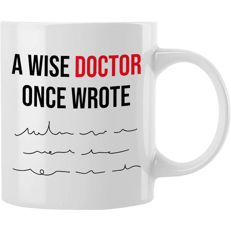 Tailorly White Ceramic 11 oz Mug - A Wise Doctor Once Wrote Minimalist Black Scribbled Lines Representing Unreadable Handwriting On Smooth Ceramic Mug
