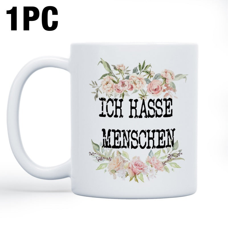 Tailorly White Ceramic 11 oz Mug - Elegant Watercolor Pink Roses Blooming With Soft Green Leaves And Foliage Flower