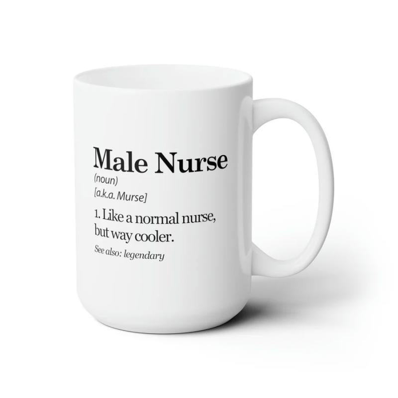 Tailorly White Ceramic 11 oz Mug - Male Nurse Minimalist Black Dictionary Script On A Clean Mug