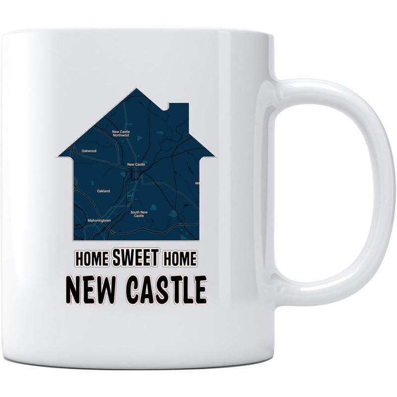 Tailorly White Ceramic 11 oz Mug - Home Sweet Home New Castle Minimalist Silhouette Featuring Detailed City Map Texture Interior House