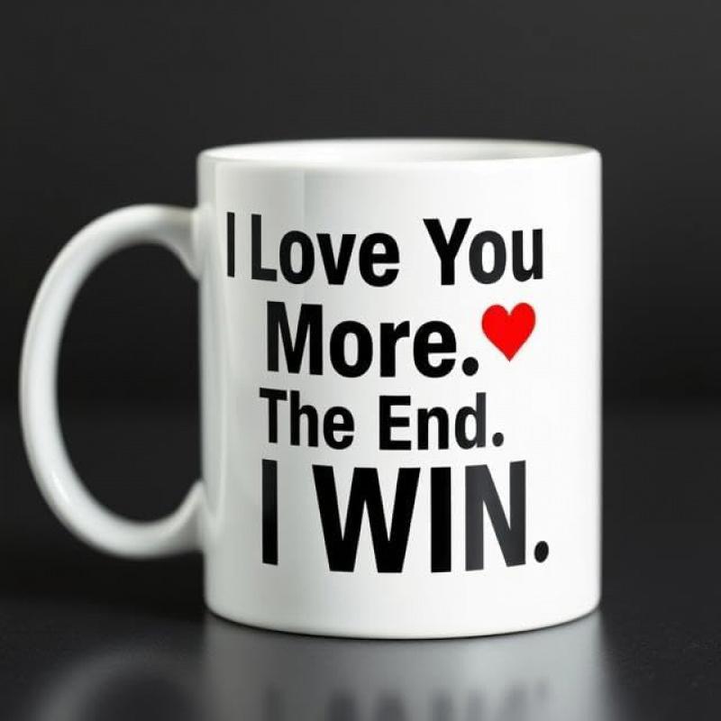 Tailorly White Ceramic 11 oz Mug - I Love You More The End I Win Simple White Ceramic Coffee Cup With A Tiny Red Heart Mug