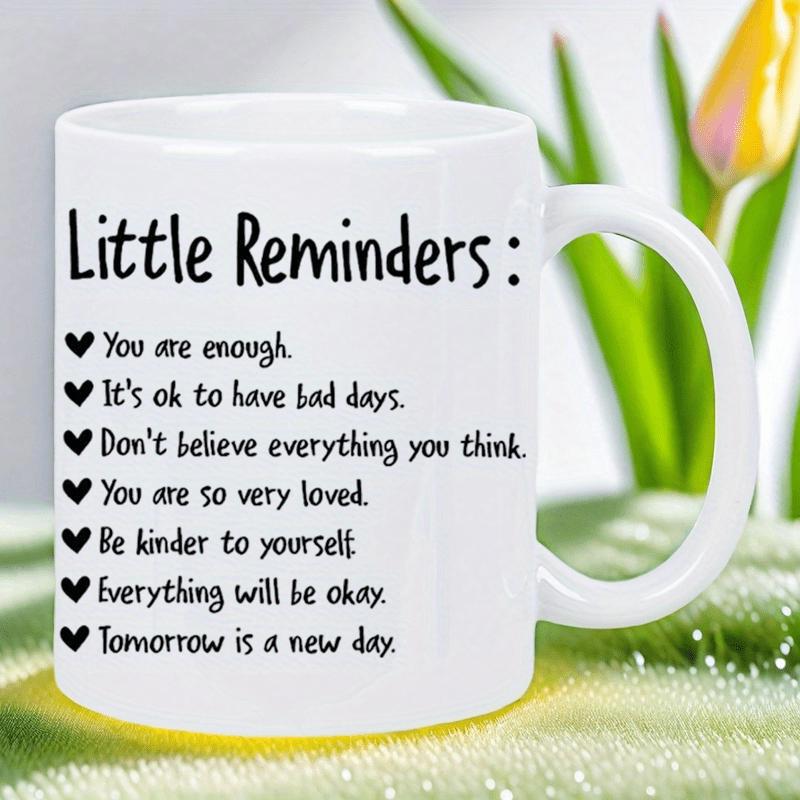 Tailorly White Ceramic 11 oz Mug - Little Reminders You Are So Very Loved Minimalist Black Heart Icons And Inspirational Scripted Motivational Quotes On