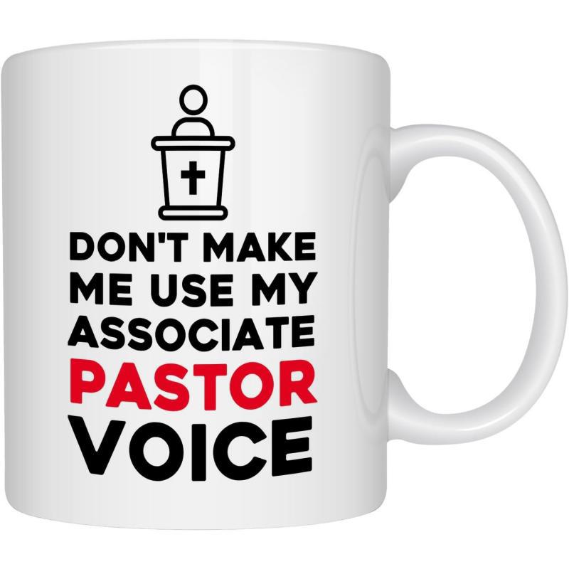 Tailorly White Ceramic 11 oz Mug - Don't Make Me Use My Associate Pastor Voice Minimalist Black Line Drawing Of A Figure Behind A Religious Worship Pulpit