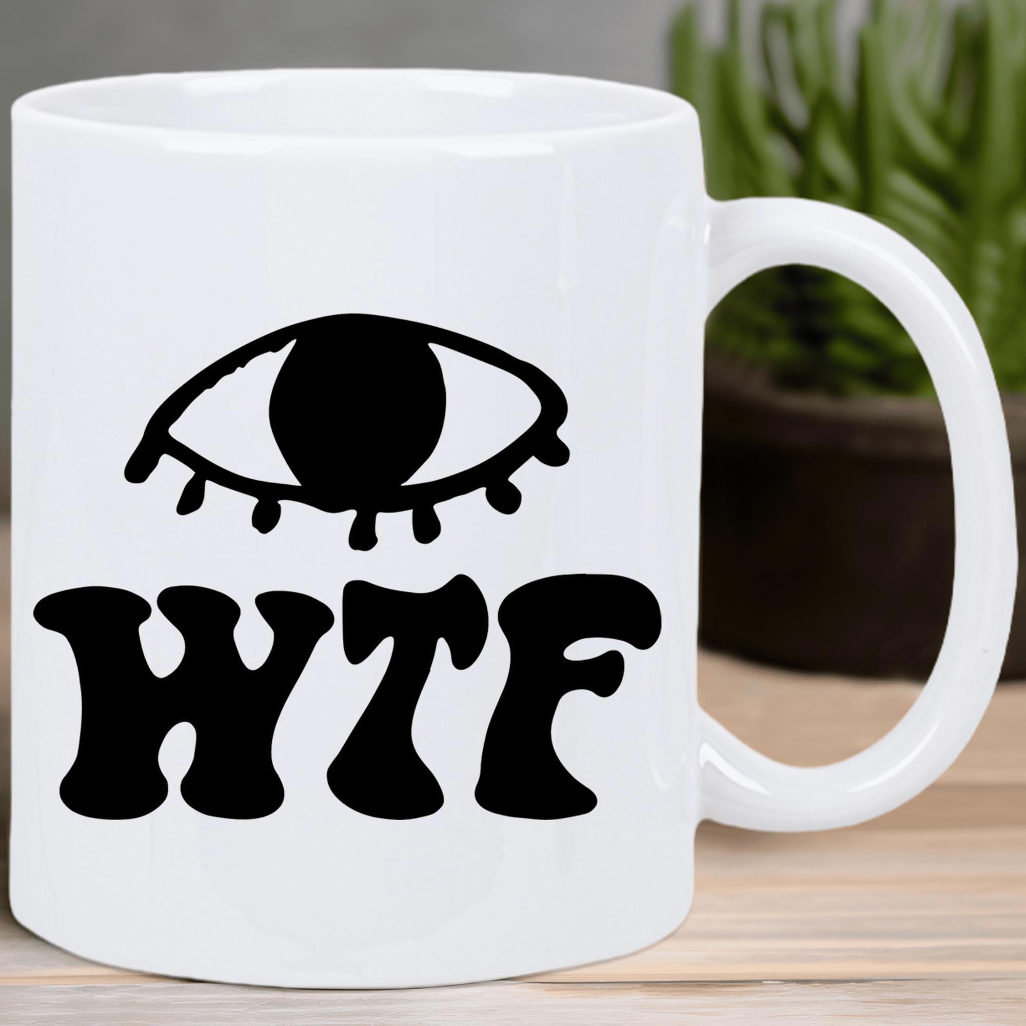 Tailorly White Ceramic 11 oz Mug - WTF Minimalist Hand Drawn Sketch Featuring Bold Lashes In Vintage Style Eye