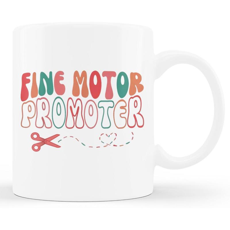 Tailorly White Ceramic 11 oz Mug - Fine Motor Promoter Retro Colorful Typography Featuring Delicate Scissors Cutting A Dashed Heart Scissor