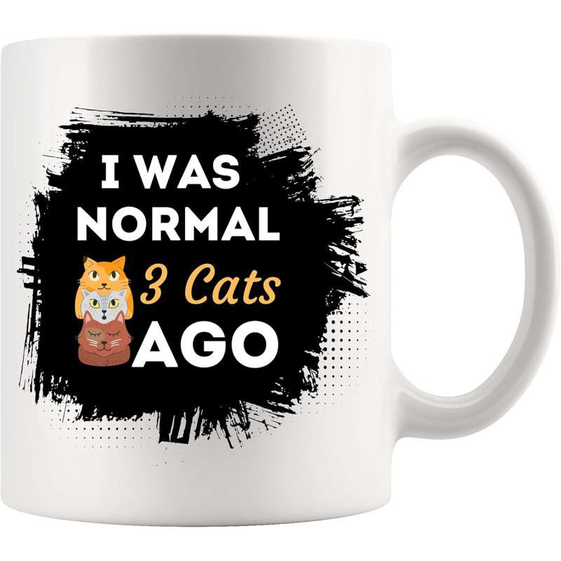 Tailorly White Ceramic 11 oz Mug - I Was Normal 3 Cats Ago Cute Small Kittens Stacked Together Over Dark Artistic Paint Smudge Background Cat