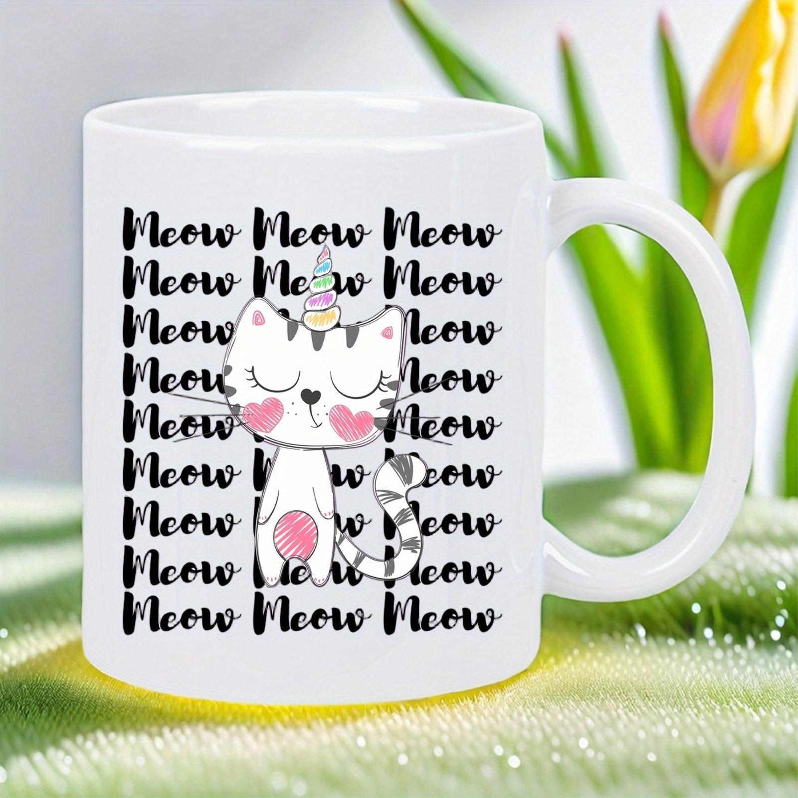 Tailorly White Ceramic 11 oz Mug - Meow Adorable Small Kitten With Cupcake Horn And Heart Cheeks Cat