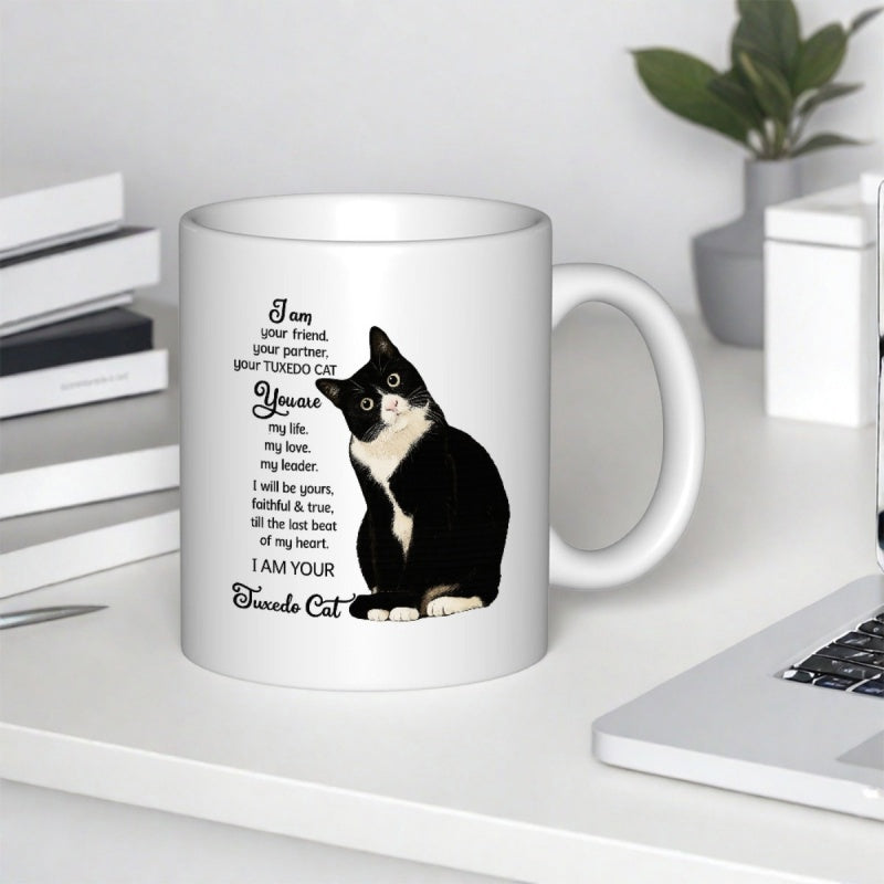 Tailorly White Ceramic 11 oz Mug - I Am Your Tuxedo Cat Loyal Black And White Tuxedo Feline Sitting In A Peaceful Pose Cat