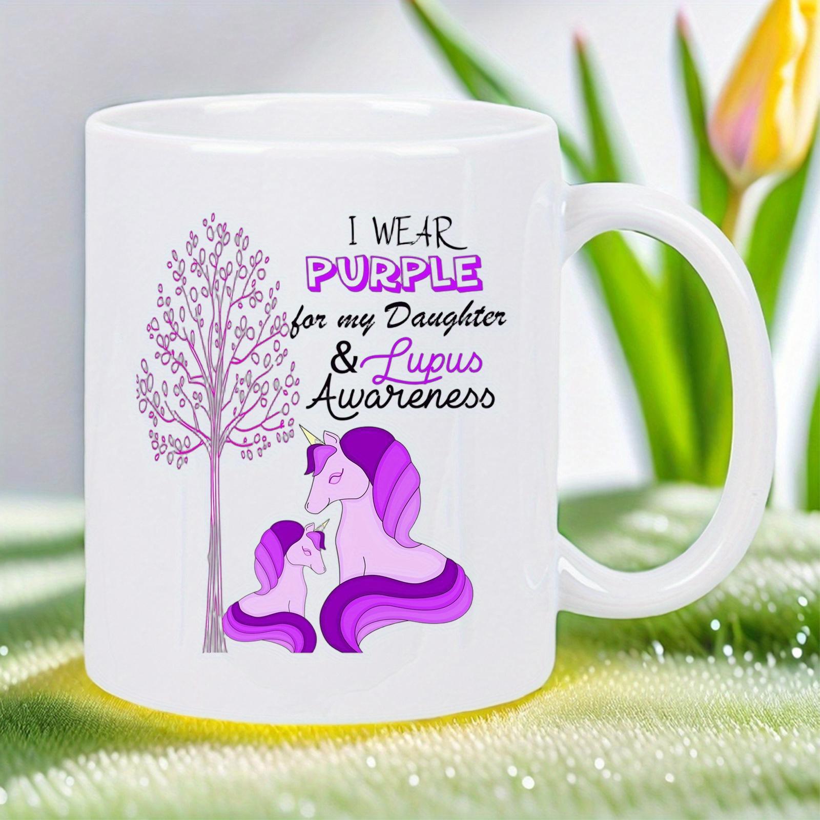 Tailorly White Ceramic 11 oz Mug - I Wear Purple For My Daughter Lupus Awareness Majestic Lavender Tree Sheltering A Loving Mother And Baby Unicorn