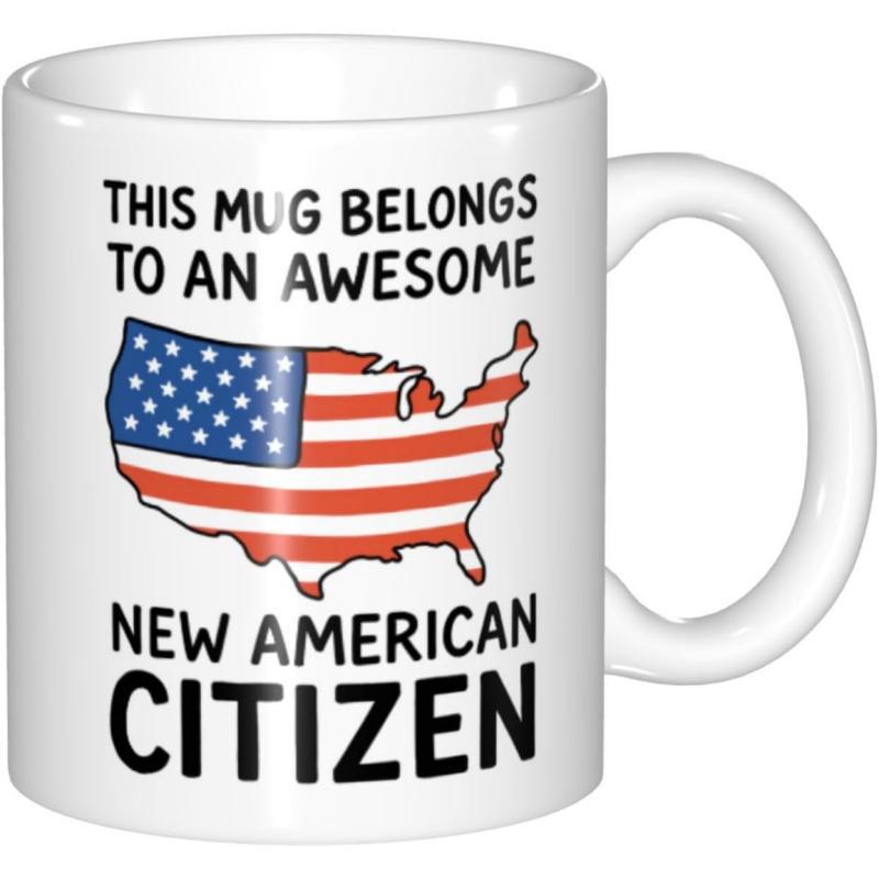 Tailorly White Ceramic 11 oz Mug - This Mug Belongs To An Awesome New American Citizen United States Outline Filled With Iconic Stars And Stripes Pattern Map