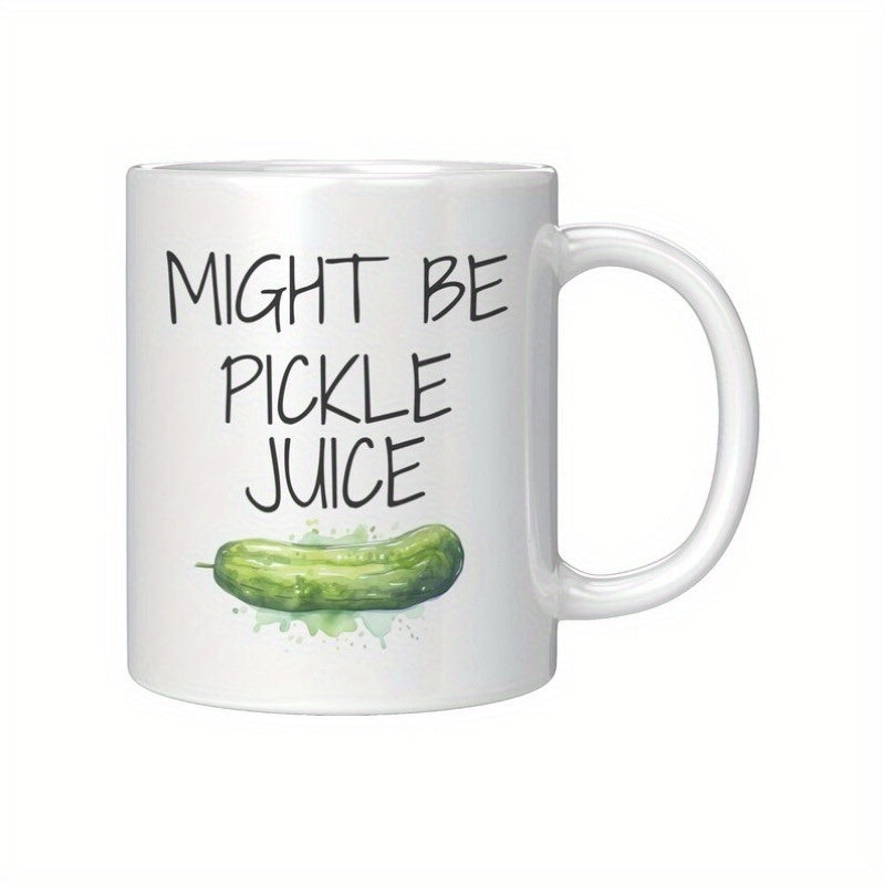 Tailorly White Ceramic 11 oz Mug - Might Be Pickle Juice Vibrant Green Textured Vegetable Floating Against A Minimalist White Background Pickle