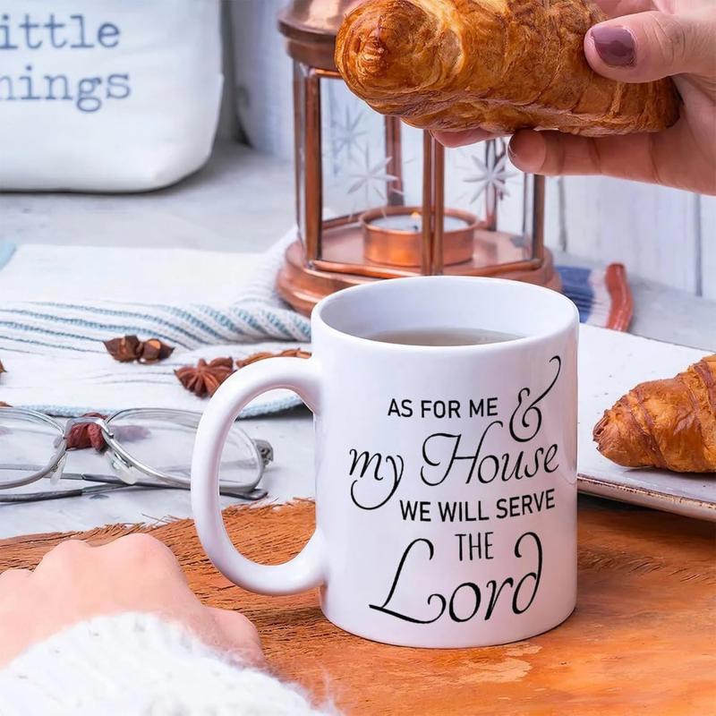 Tailorly White Ceramic 11 oz Mug - As For Me My House We Will Serve The Lord Elegant Religious Typography Styling With Minimalist Black Text On Clean Surface Verse