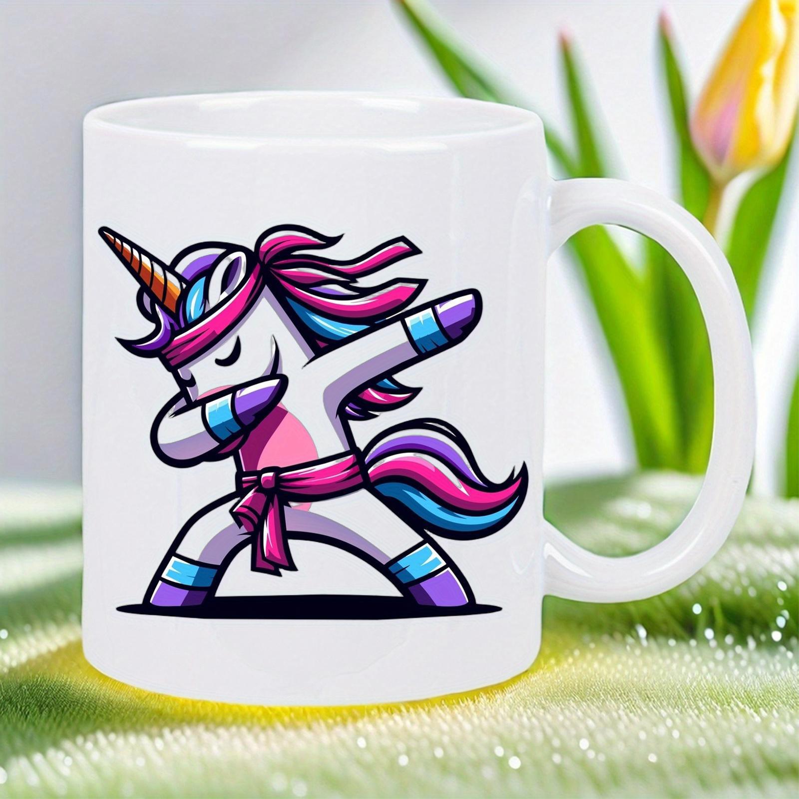 Tailorly White Ceramic 11 oz Mug - Animated Martial Arts Character Performing A Dabbing Move With Belt Unicorn