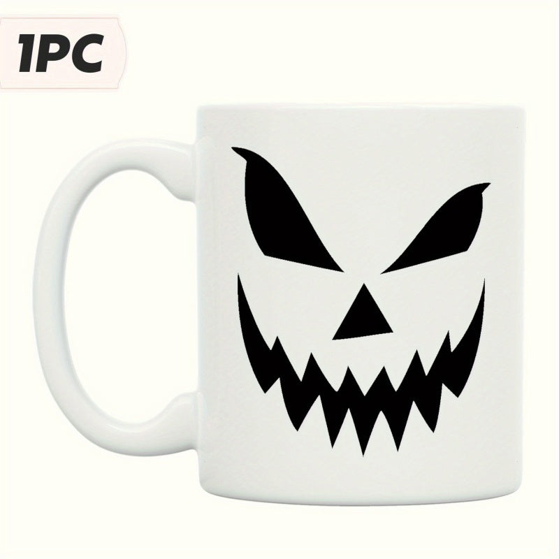 Tailorly White Ceramic 11 oz Mug - Spooky Halloween Spirit With Sharp Jagged Teeth And Angry Eyes Face