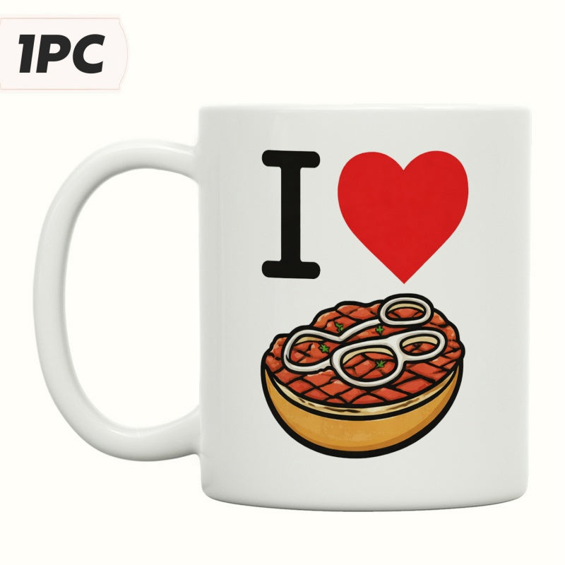 Tailorly White Ceramic 11 oz Mug - I Red Heart Over Bowl Of Beans With Reading Glasses Bowl