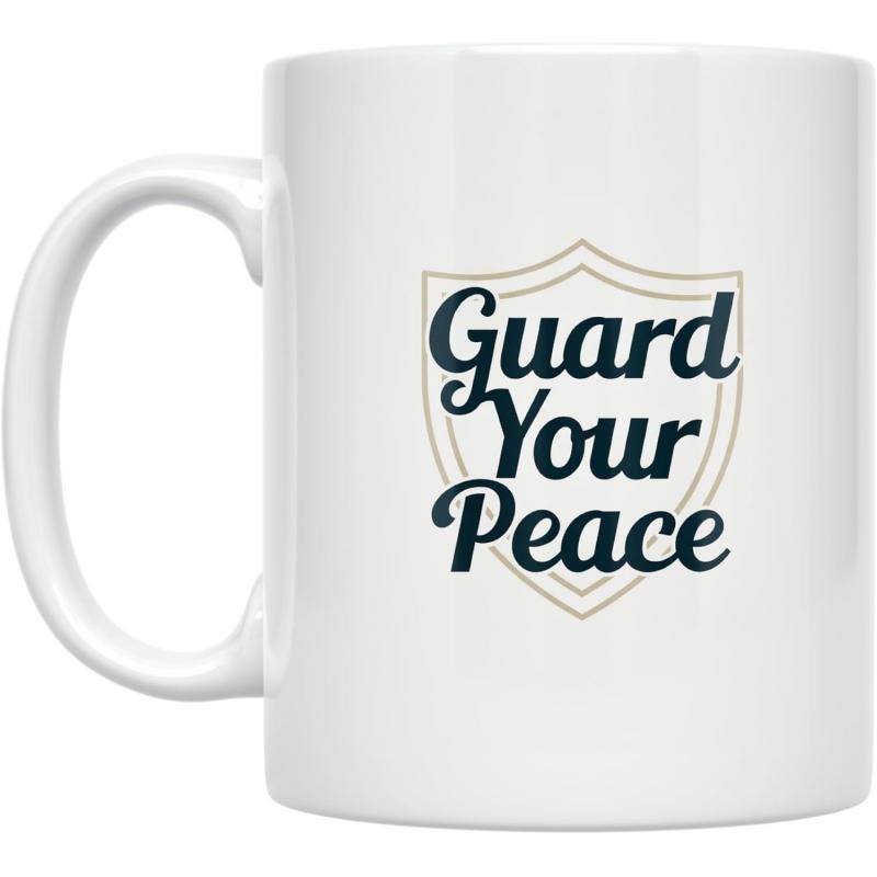 Tailorly White Ceramic 11 oz Mug - Guard Your Peace Minimalist Protective Outline Symbolizing Strength And Safety Within Artistic Shield