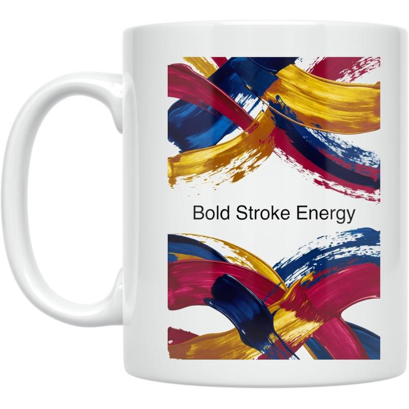 Tailorly White Ceramic 11 oz Mug - Bold Stroke Energy Vibrant Abstract Artistic Paint Splatters With Colorful Textured Hues Brushstroke
