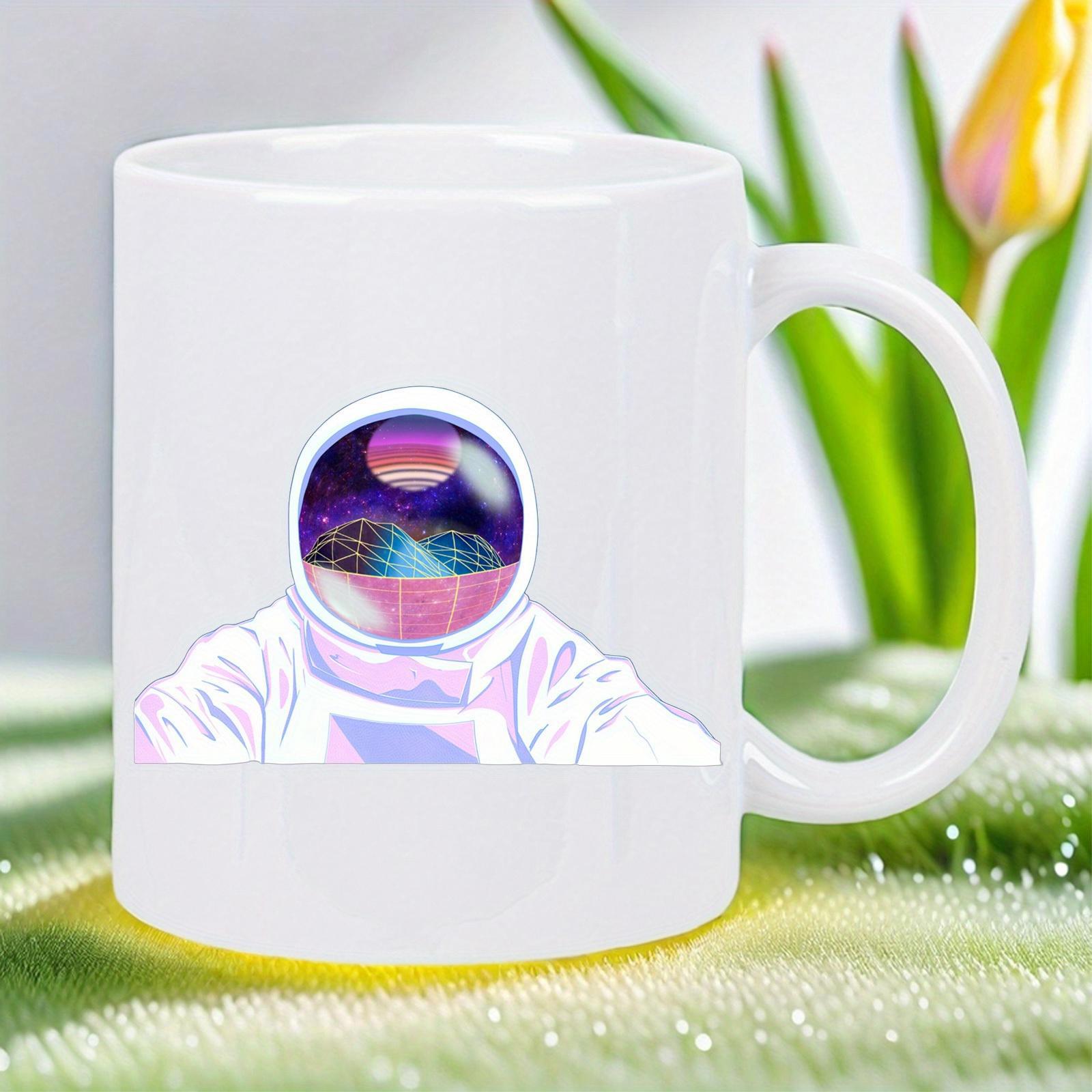 Tailorly White Ceramic 11 oz Mug - Cosmic Galaxy Reflection Inside A Shimmering Space Explorer Helmet Astronaut