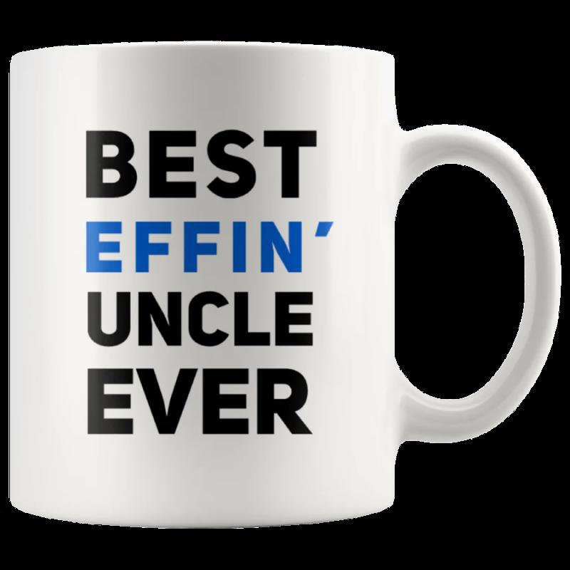 Tailorly White Ceramic 11 oz Mug - Best Effin Uncle Ever Minimalist White Ceramic With Bold Blue And Black Typography Mug