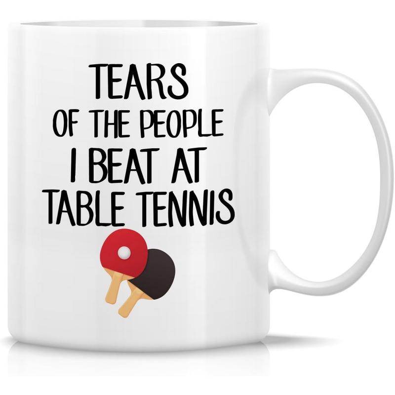 Tailorly White Ceramic 11 oz Mug - Tears Of The People I Beat At Table Tennis Minimalist Design Of Two Professional Competitive Sports Rackets Paddle