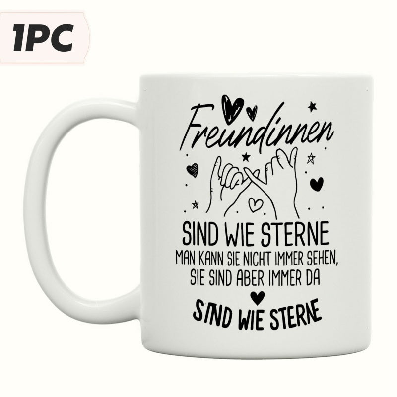 Tailorly White Ceramic 11 oz Mug - Minimalist Line Art Style Pinky Promise Among Tiny Hearts And Stars Hand