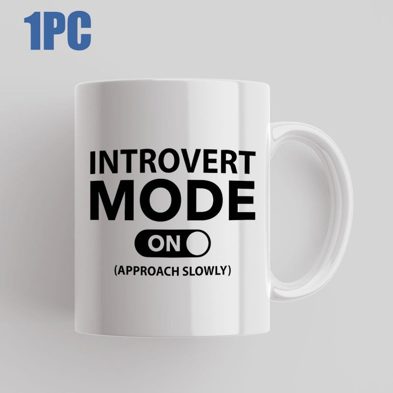 Tailorly White Ceramic 11 oz Mug - Introvert Mode On Approach Slowly Minimalist Bold Typography Featuring Simple Toggle Switch Graphic On