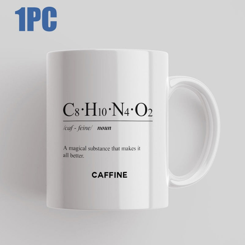 Tailorly White Ceramic 11 oz Mug - C8H10N4O2 Caffeine A Magical Substance That Makes It All Better Minimalist Black Scientific Text Printed On A Pure