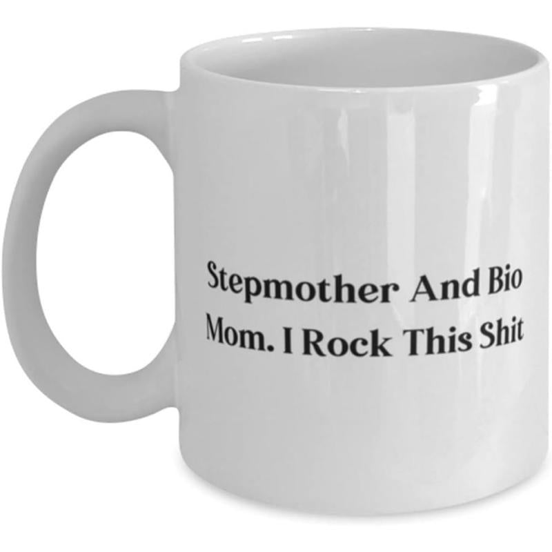 Tailorly White Ceramic 11 oz Mug - Stepmother And Bio Mom I Rock This Shit Minimalist With Clean Handle Simple Lettering Mug