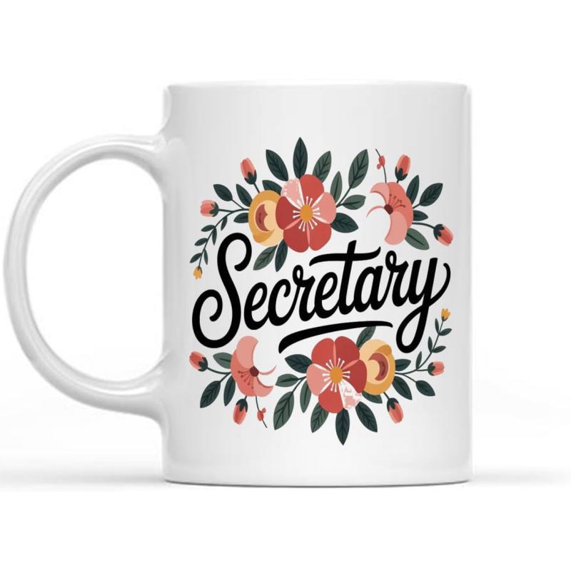 Tailorly White Ceramic 11 oz Mug - Secretary Elegant Red Petals With Dark Green Leaves In A Circular Arrangement Flower