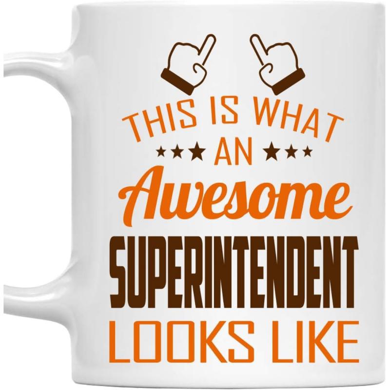 Tailorly White Ceramic 11 oz Mug - This Is What An Awesome Superintendent Looks Like Minimalist Line Art Hands Pointing Up With Stars And Decorative Typography Mug