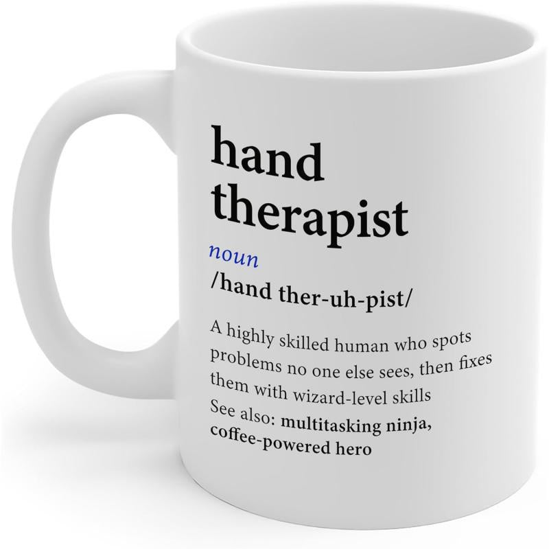 Tailorly White Ceramic 11 oz Mug - Hand Therapist Minimalist Ceramic Design Featuring Bold Black Typography On A Glossy Surface Mug