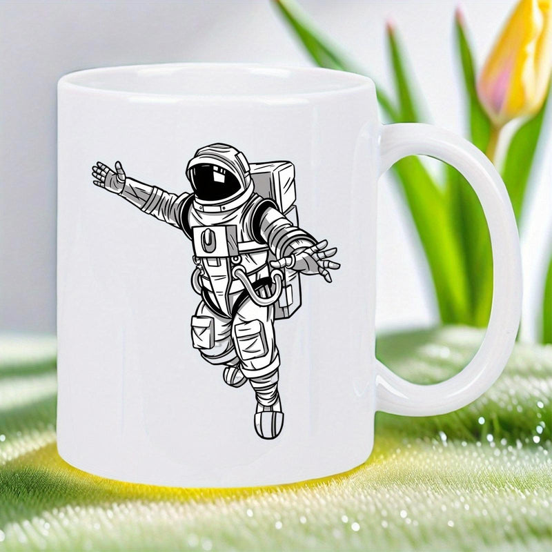 Tailorly White Ceramic 11 oz Mug - Floating In Deep Space With Arms Outstretched For Freedom Astronaut