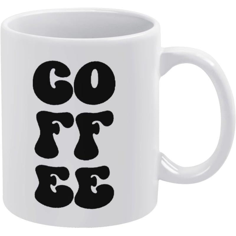 Tailorly White Ceramic 11 oz Mug - Coffee Retro Groovy Style Black Lettering On A Plain