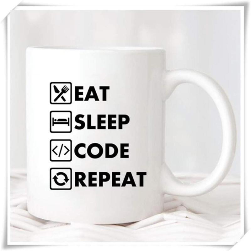 Tailorly White Ceramic 11 oz Mug - Eat Sleep Code Repeat Minimalist Black Graphic Icons For Programmers On A Professional