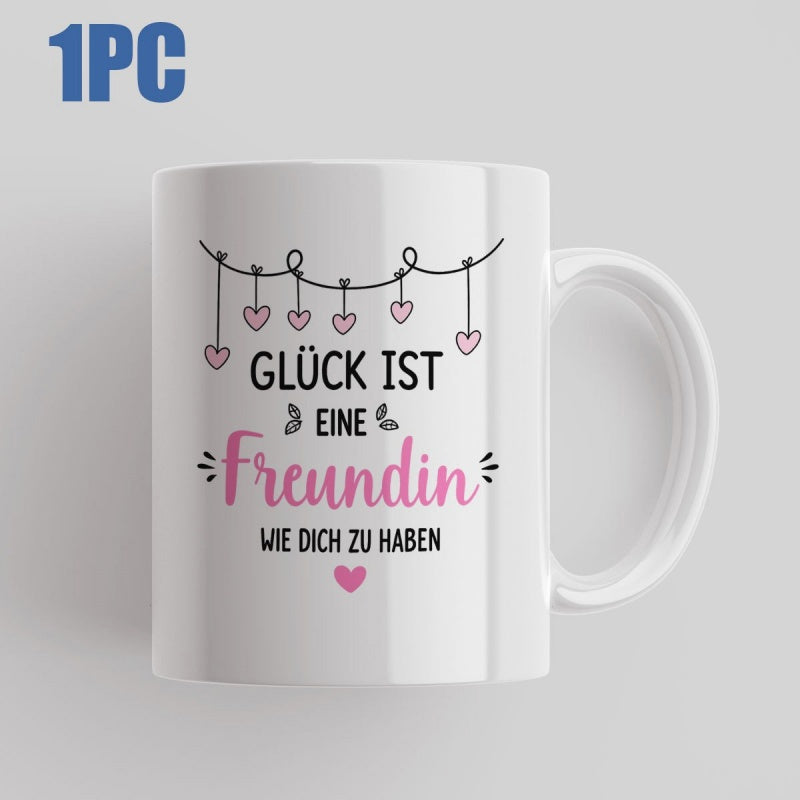 Tailorly White Ceramic 11 oz Mug - Minimalist Hanging Strings Of Pink Hearts With Soft Decorative Flourish Heart