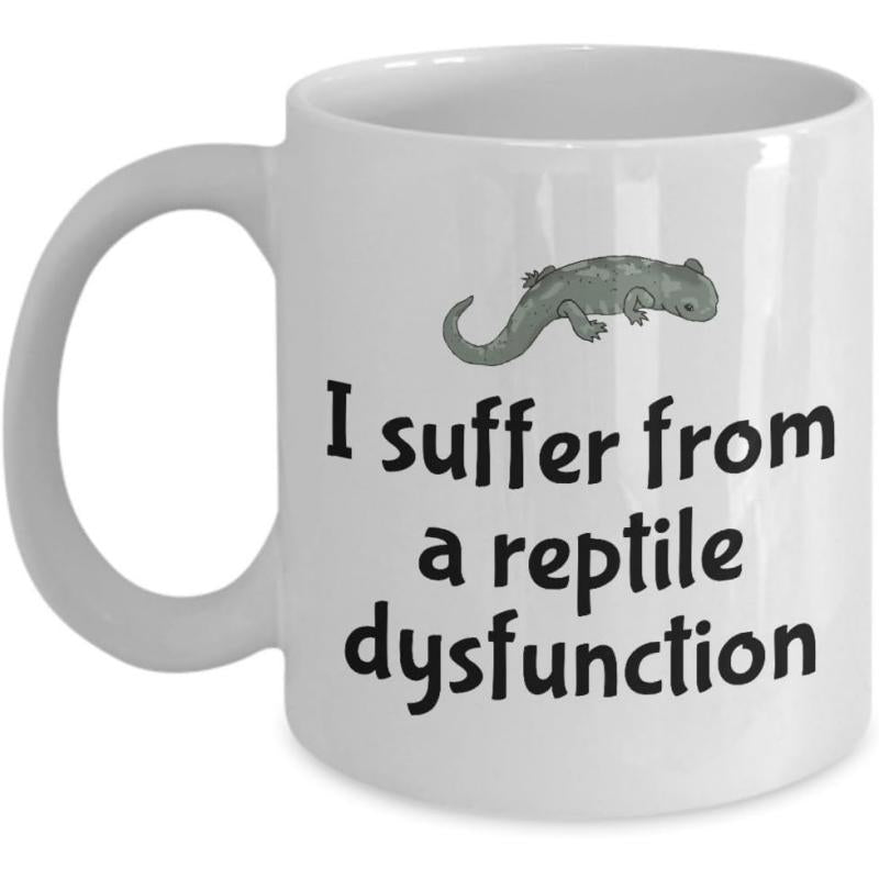 Tailorly White Ceramic 11 oz Mug - I Suffer From A Reptile Dysfunction Small Grey Gecko Lizard Crawling Slowly On The White Surface Reptile