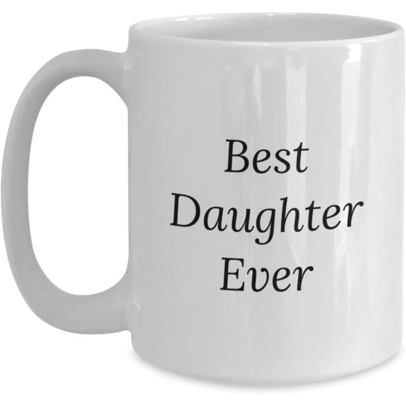 Tailorly White Ceramic 11 oz Mug - Best Daughter Ever Minimalist White Ceramic With Elegant Black Serif Text Mug