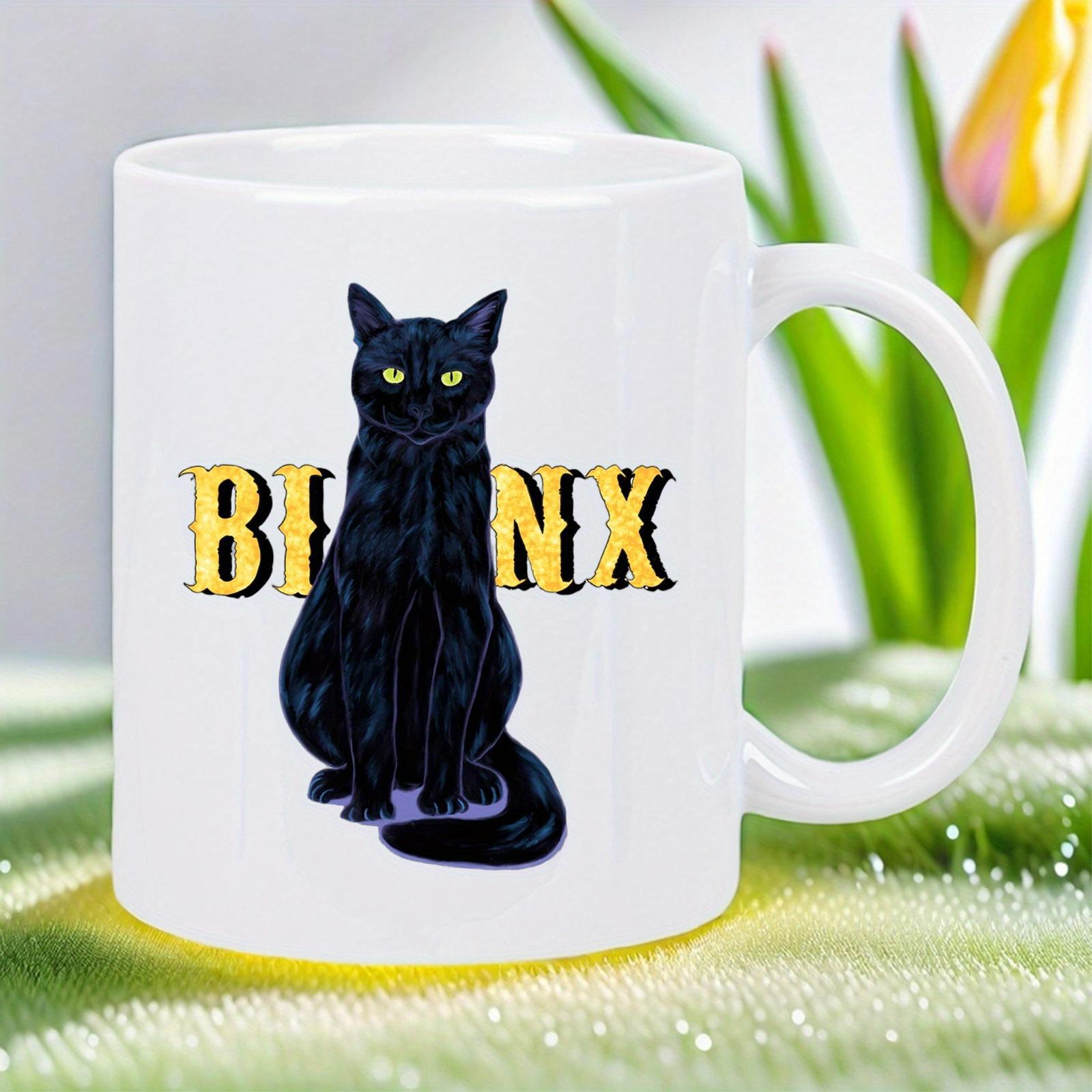 Tailorly White Ceramic 11 oz Mug - Bronx Mysterious Sitting Feline With Piercing Yellow Eyes And Sleek Fur Cat