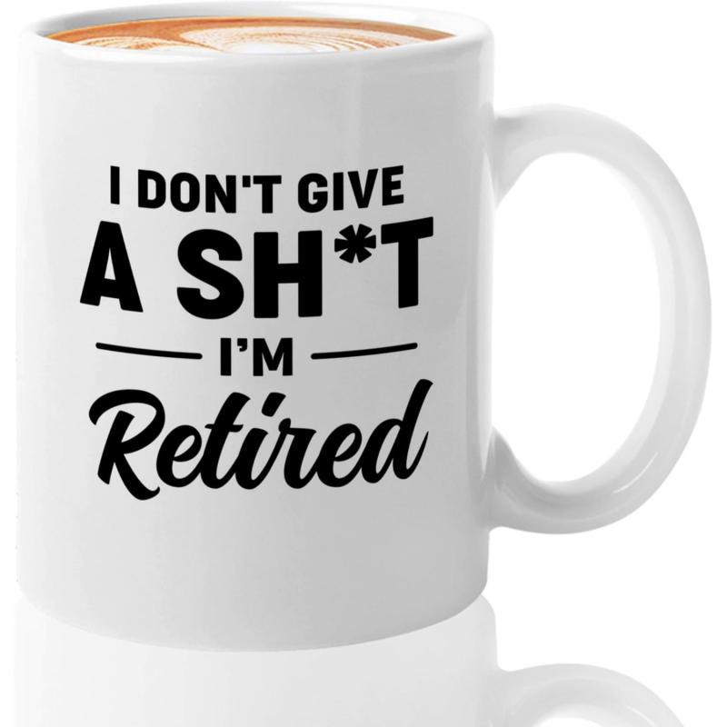 Tailorly White Ceramic 11 oz Mug - I Dont Give A Shit Im Retired Bold Black Minimalist Typography Printed Across Smooth