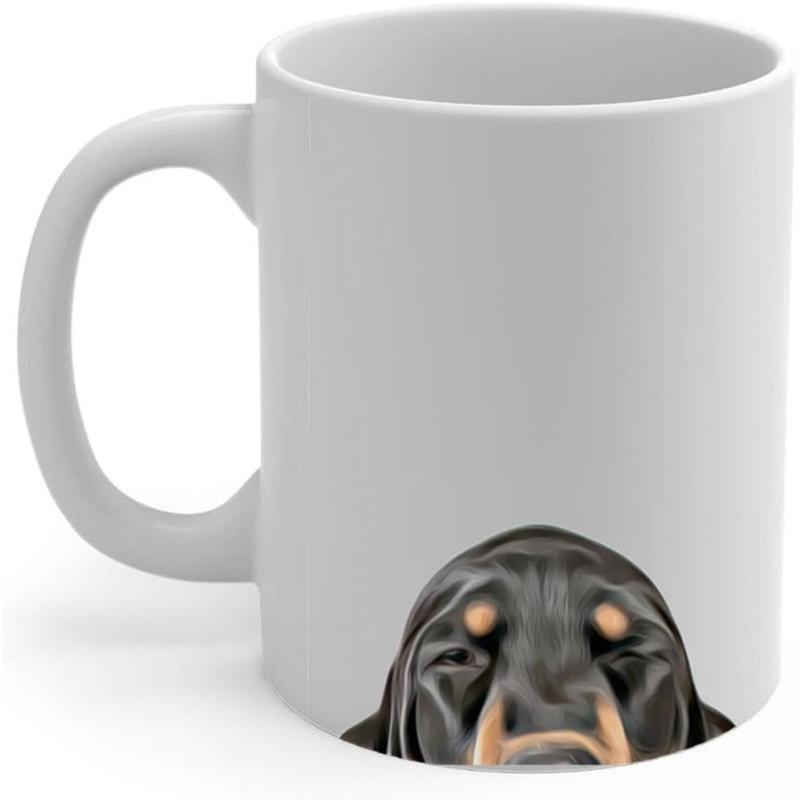 Tailorly White Ceramic 11 oz Mug - Curious Black And Tan Breed Peeking From Below With Realistic Features Dog