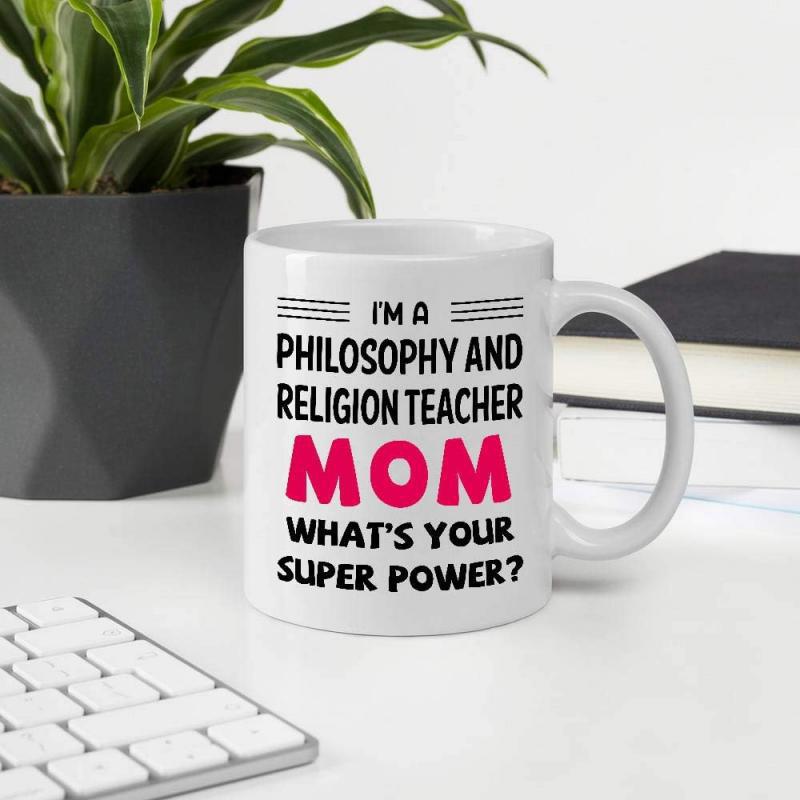 Tailorly White Ceramic 11 oz Mug - Im A Philosophy And Religion Teacher Mom Whats Your Super Power Minimalist White Ceramic With Bold Typography Standing On Clean