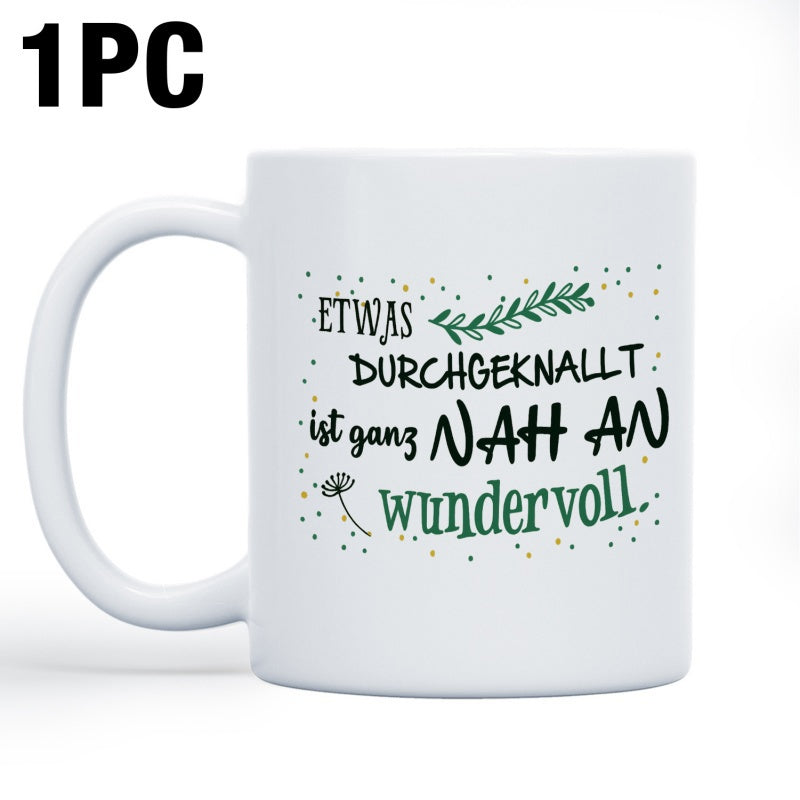 Tailorly White Ceramic 11 oz Mug - Featuring Delicate Green Botanical Branch And Dandelion Mug