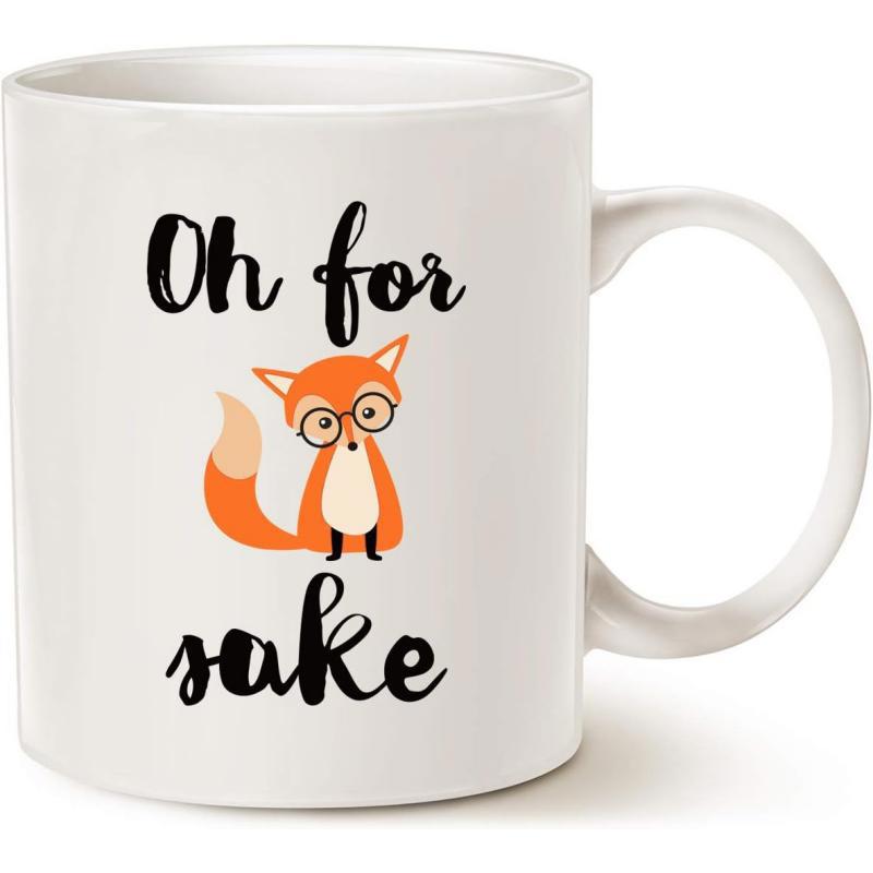Tailorly White Ceramic 11 oz Mug - Oh For Sake Adorable Orange Cartoon Animal Wearing Black Glasses Sitting Calmly In Center Fox
