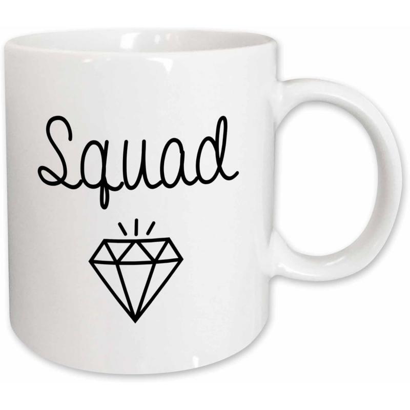 Tailorly White Ceramic 11 oz Mug - Squad Minimalist Black Line Art Shining Under Elegant Handwritten Script Diamond