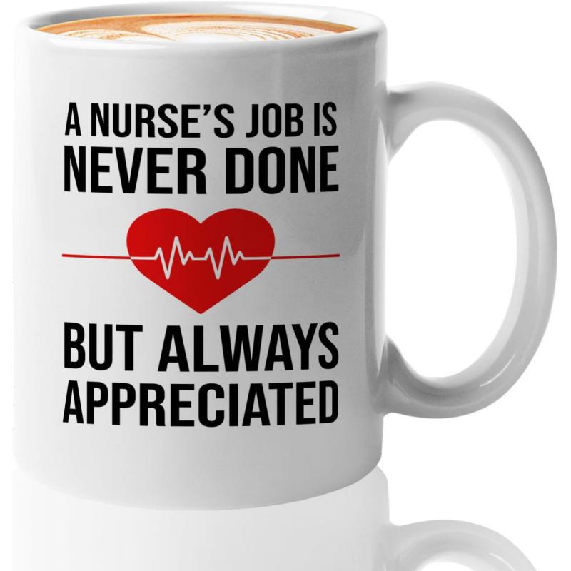 Tailorly White Ceramic 11 oz Mug - A Nurse'S Job Is Never Done But Always Appreciated Red Heart With White EKG Pulse Line For Medical Heroes Heart