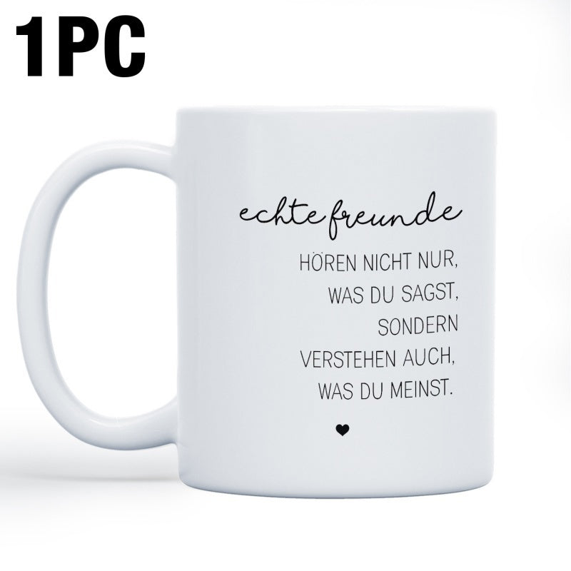 Tailorly White Ceramic 11 oz Mug - Clean White Ceramic Drinking Vessel With Heart Decoration And Elegant Script Text Mug