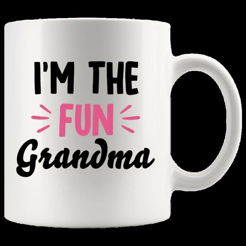 Tailorly White Ceramic 11 oz Mug - Im The Fun Grandma Minimalist Decorative Lines With Bold Typography And Elegant Cursive Script Design