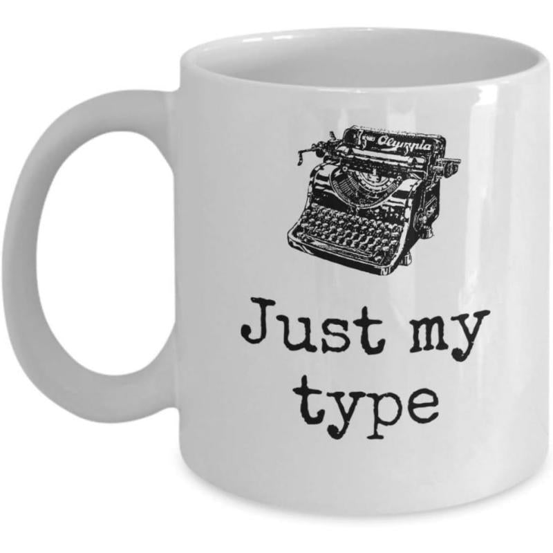 Tailorly White Ceramic 11 oz Mug - Just My Type Classic Vintage Mechanical Writing Machine With Antique Key Details Typewriter