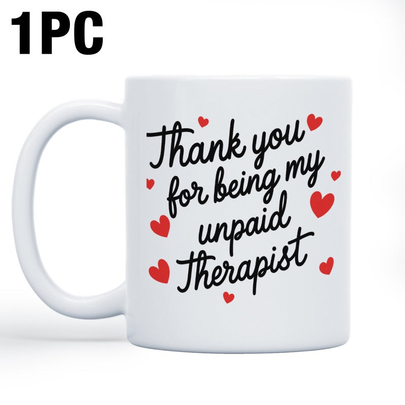 Tailorly White Ceramic 11 oz Mug - Thank You For Being My Unpaid Therapist Small Red Hearts Scattered Around Elegant Black Handwritten Style Mug